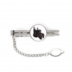 A tie tack with Scottish Terrier dog. Men’s jewelry. A new collection with the geometric dog