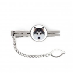 A tie tack with Siberian Husky dog. Men’s jewelry. A new collection with the geometric dog