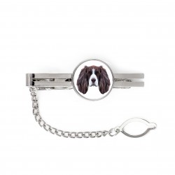A tie tack with English Springer Spaniel dog. Men’s jewelry. A new collection with the geometric dog