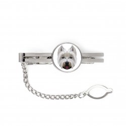 Une cravate avec un chien West Highland White Terrier. Bijoux pour hommes. Une nouvelle collection avec le chien géométrique
