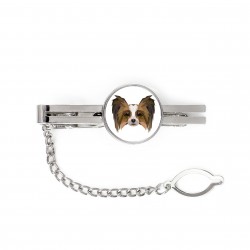 A tie tack with Papillon dog. Men’s jewelry. A new collection with the geometric dog