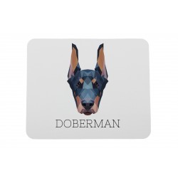Un mouse pad con un cane Dobermann. Una nuova collezione con il cane geometrico