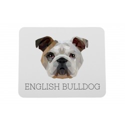 Una alfombrilla de ratón con un perro Bulldog inglés. Una nueva colección con el perro geométrico