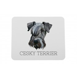 Un mouse pad con un cane Cesky Terrier. Una nuova collezione con il cane geometrico