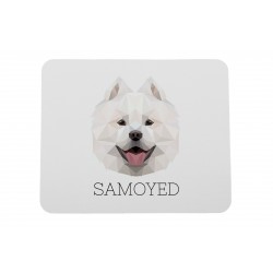 Una alfombrilla de ratón con un perro Samoyedo. Una nueva colección con el perro geométrico