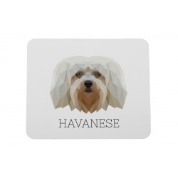 Un mouse pad con un cane Bichon havanais. Una nuova collezione con il cane geometrico