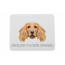 Una alfombrilla de ratón con un perro Cocker spaniel inglés. Una nueva colección con el perro geométrico