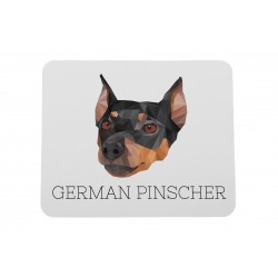 Una alfombrilla de ratón con un perro Pinscher alemán. Una nueva colección con el perro geométrico