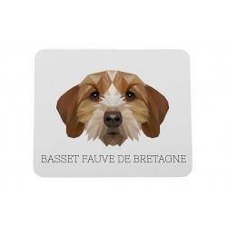 Una alfombrilla de ratón con un perro Basset leonado de Bretaña. Una nueva colección con el perro geométrico