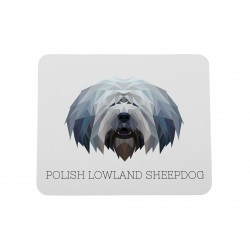 A computer mouse pad with a Polish Lowland Sheepdog dog. A new collection with the geometric dog