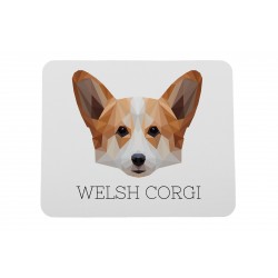 A computer mouse pad with a Welsh corgi cardigan dog. A new collection with the geometric dog