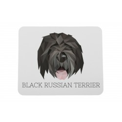 Una alfombrilla de ratón con un perro Terrier Ruso Negro. Una nueva colección con el perro geométrico
