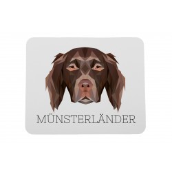 A computer mouse pad with a Münsterländer dog. A new collection with the geometric dog