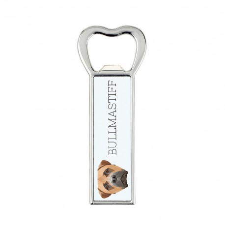 Metal bottle opener with a magnet for the fridge with the image of a dog.