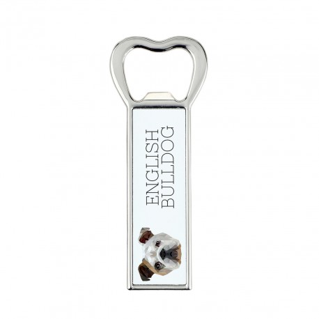 Metallflaschenöffner mit einem Magnet für den Kühlschrank mit Bild eines Hundes.