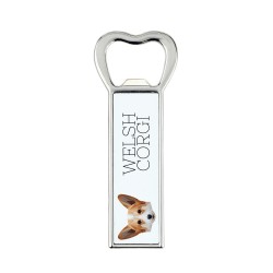 Metal bottle opener with a magnet for the fridge with the image of a dog.