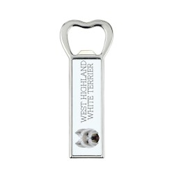 Metallflaschenöffner mit einem Magnet für den Kühlschrank mit Bild eines Hundes.