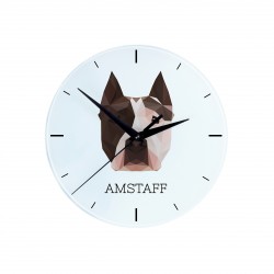 Zegar z Amerykański staffordshire terier. Nowa kolekcja z geometrycznym psem