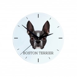 Une horloge avec un chien Terrier de Boston. Une nouvelle collection avec le chien géométrique