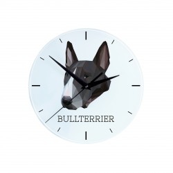 Un reloj con un perro Bull terrier inglés. Una nueva colección con el perro geométrico