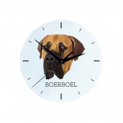 Hanging glass clock with an image of a dog. 