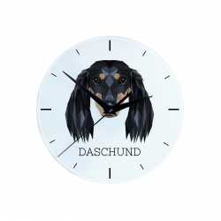 Un orologio con un cane Bassotto longhaired. Una nuova collezione con il cane geometrico