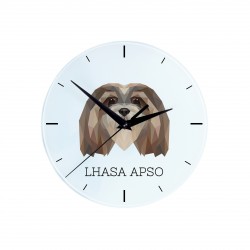 Une horloge avec un chien Lhasa Apso. Une nouvelle collection avec le chien géométrique