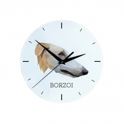 Une horloge avec un chien Barzoï. Une nouvelle collection avec le chien géométrique