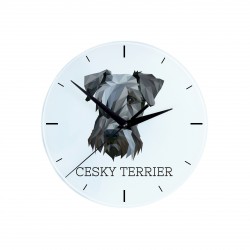 Une horloge avec un chien Terrier Tchèque. Une nouvelle collection avec le chien géométrique