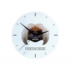 Une horloge avec un chien Pékinois. Une nouvelle collection avec le chien géométrique