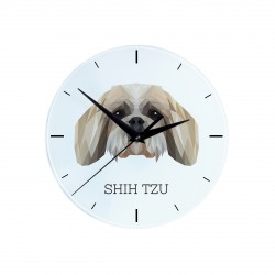 Une horloge avec un chien Shih Tzu. Une nouvelle collection avec le chien géométrique