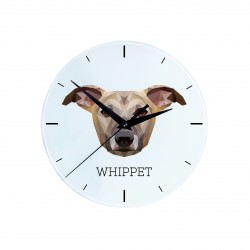 Une horloge avec un chien Lévrier Whippet. Une nouvelle collection avec le chien géométrique