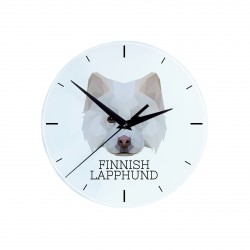Une horloge avec un chien Chien finnois de Laponie. Une nouvelle collection avec le chien géométrique