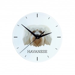 Une horloge avec un chien Bichon havanais. Une nouvelle collection avec le chien géométrique