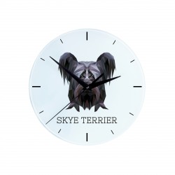 Une horloge avec un chien Skye Terrier. Une nouvelle collection avec le chien géométrique