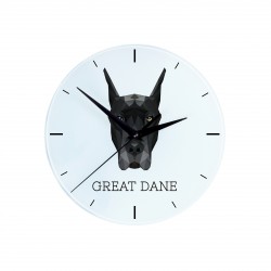 Une horloge avec un chien Dogue allemand cropped. Une nouvelle collection avec le chien géométrique