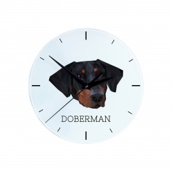 A clock with a Dobermann uncropped dog. A new collection with the geometric dog