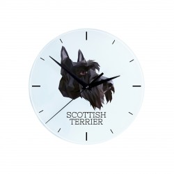 Une horloge avec un chien Terrier écossais. Une nouvelle collection avec le chien géométrique