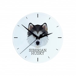 A clock with a Siberian Husky dog. A new collection with the geometric dog