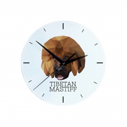 Une horloge avec un chien Dogue du Tibet. Une nouvelle collection avec le chien géométrique