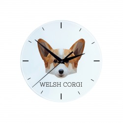 Une horloge avec un chien Welsh corgi cardigan. Une nouvelle collection avec le chien géométrique