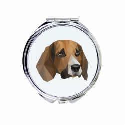 Un espejo de bolsillo con un perro Beagle inglés. Una nueva colección con el perro geométrico