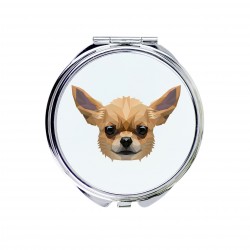 Un espejo de bolsillo con un perro Chihuahueño. Una nueva colección con el perro geométrico