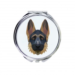 Un miroir de poche avec un chien Berger allemand. Une nouvelle collection avec le chien géométrique