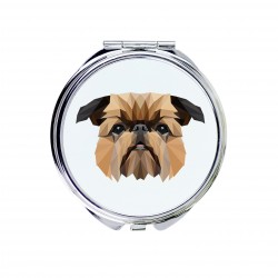 Un espejo de bolsillo con un perro Grifón de Bruselas. Una nueva colección con el perro geométrico