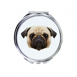 Un miroir de poche avec un chien Carlin. Une nouvelle collection avec le chien géométrique