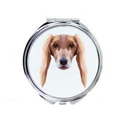 Uno specchio tascabile con un cane Levriero persiano. Una nuova collezione con il cane geometrico