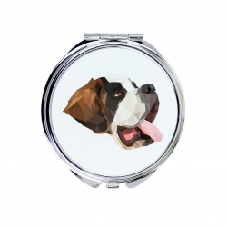 Uno specchio tascabile con un cane Cane di San Bernardo. Una nuova collezione con il cane geometrico