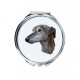 A pocket mirror with a Grey Hound dog. A new collection with the geometric dog