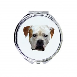 Un miroir de poche avec un chien Bouledogue américain. Une nouvelle collection avec le chien géométrique